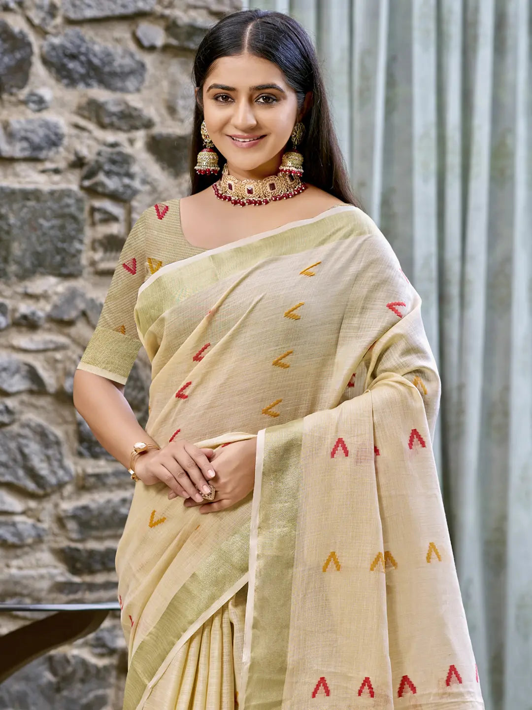 Beige Cotton Saree