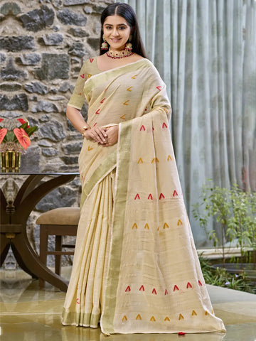 Beige Cotton Saree