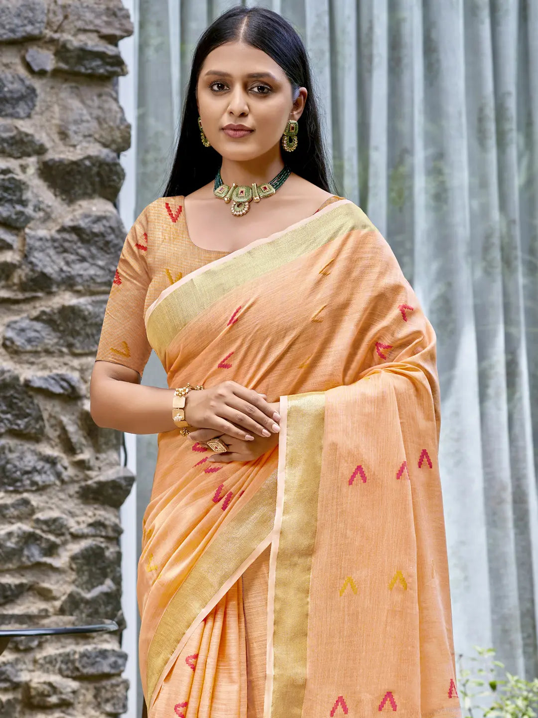 Peach Cotton Saree