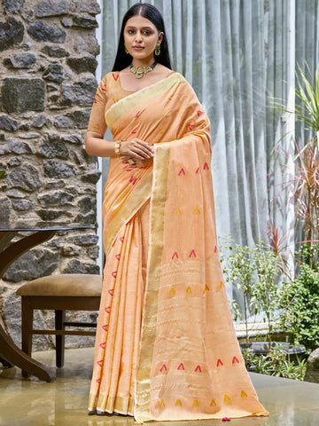 Peach Cotton Saree