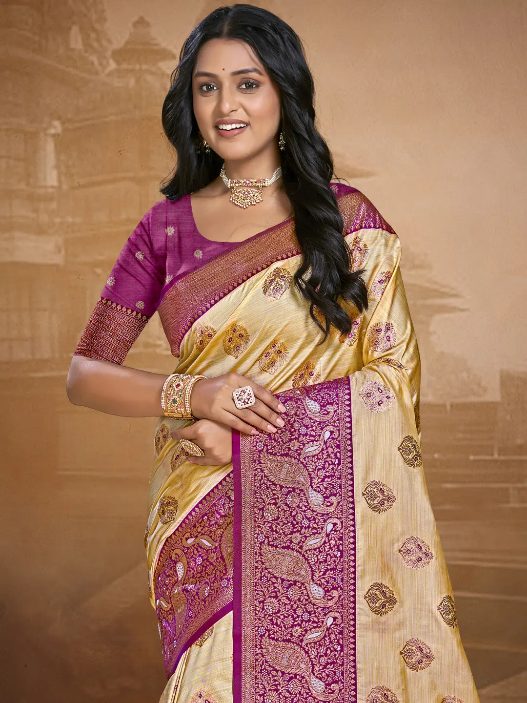 Beige Silk Saree