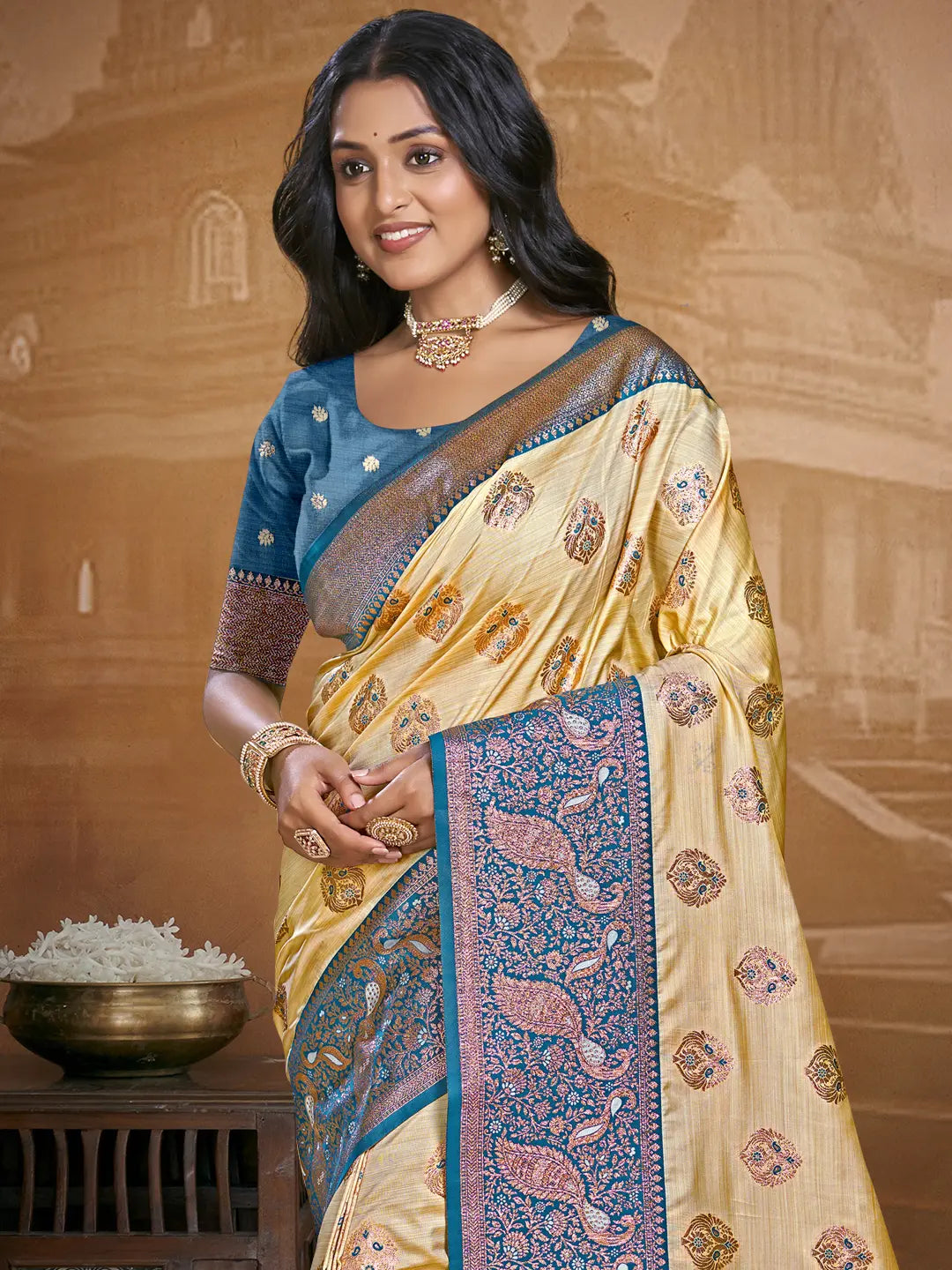 Beige Silk Saree