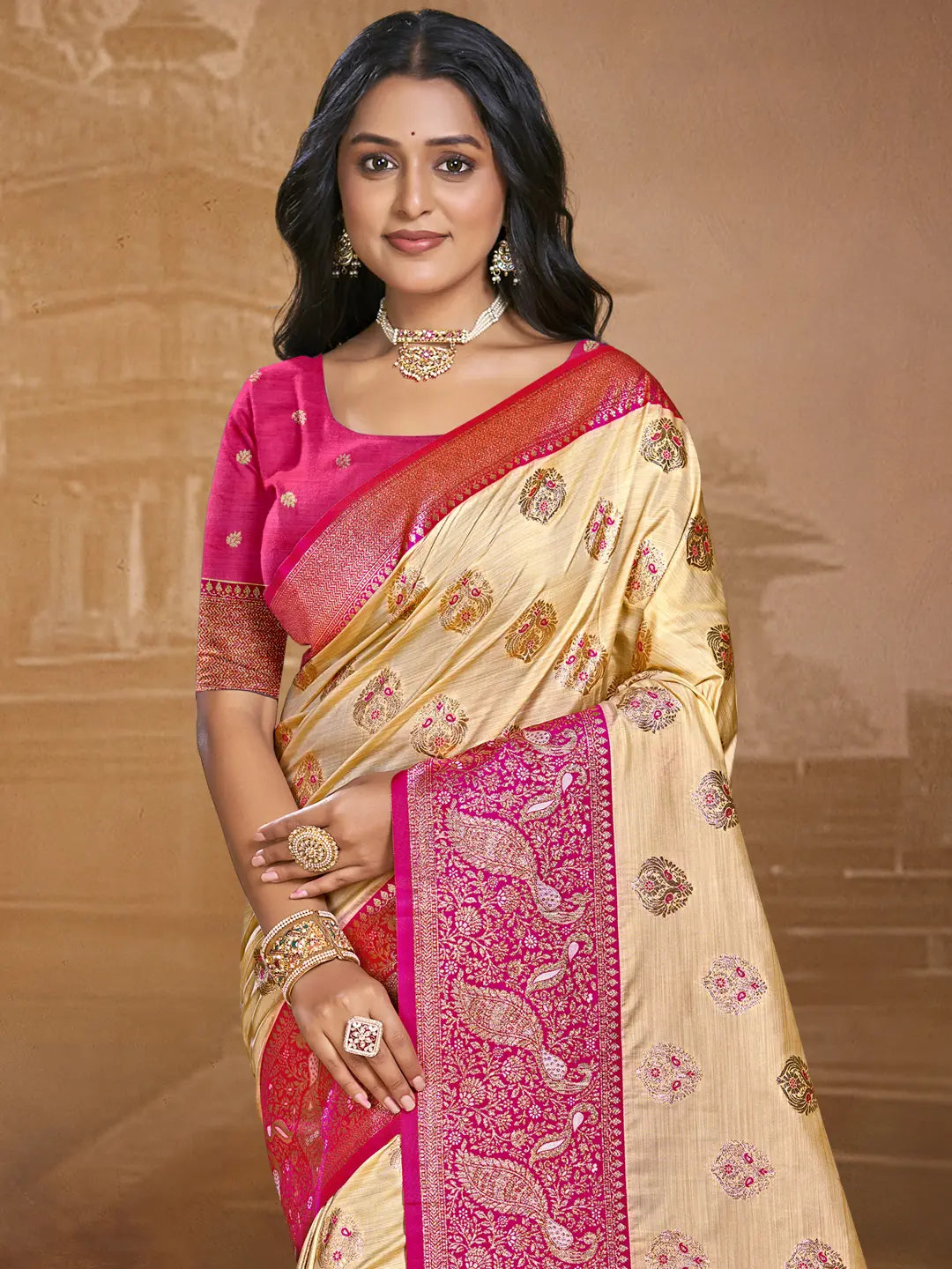 Beige Silk Saree