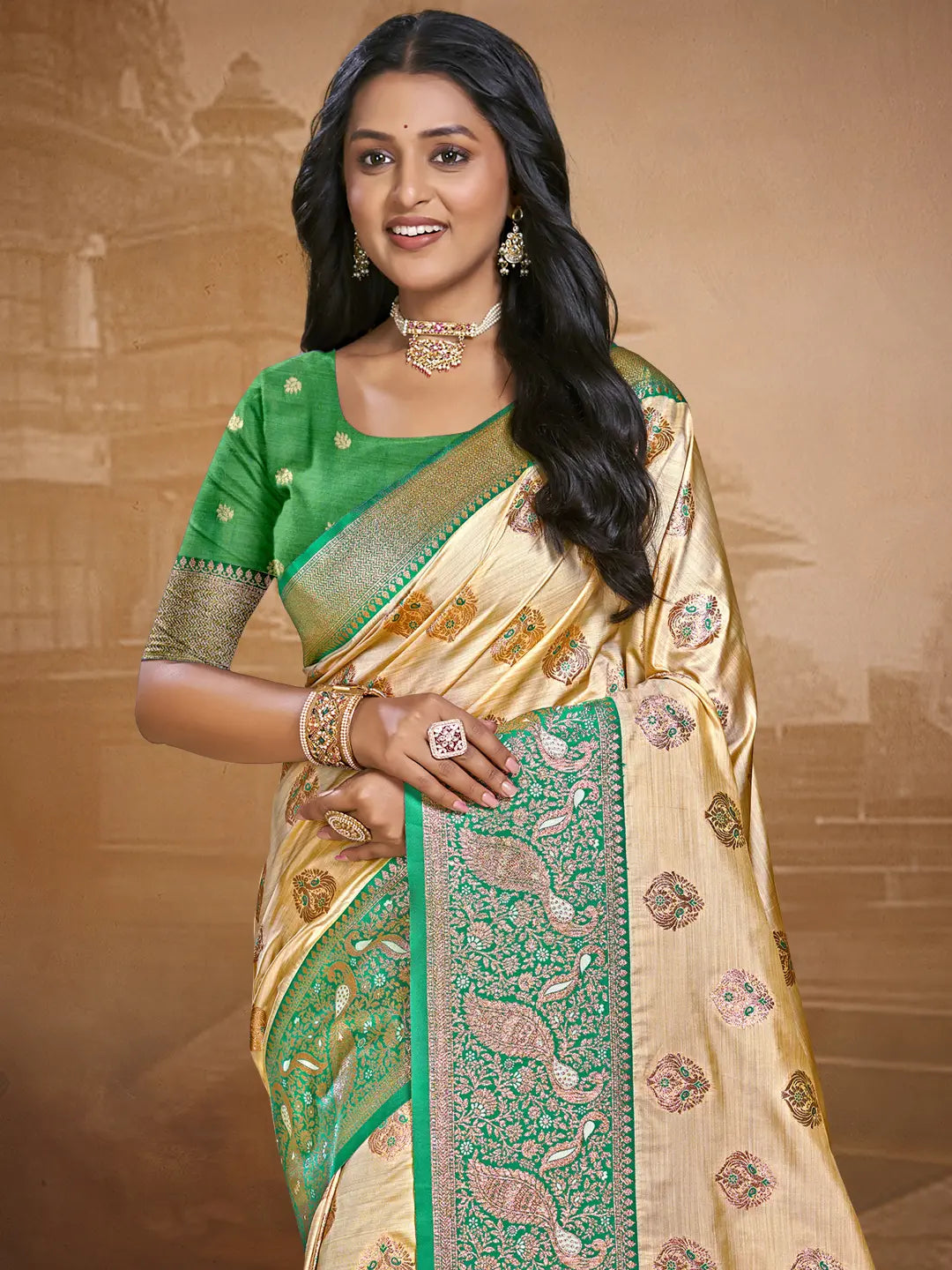 Beige Silk Saree