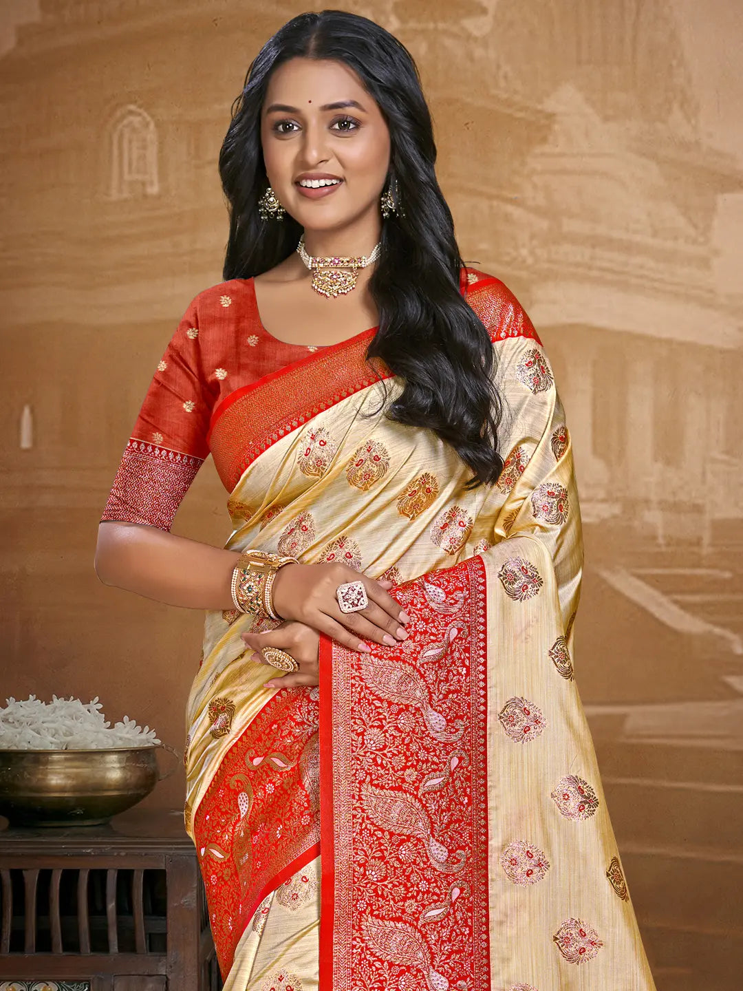 Beige Silk Saree