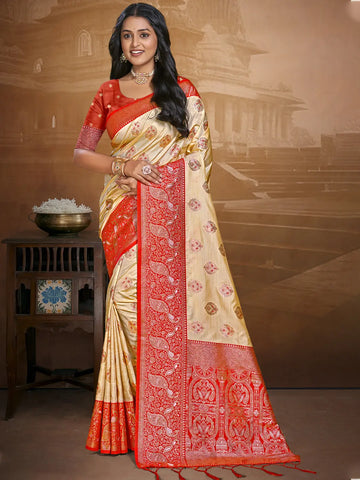 Beige Silk Saree