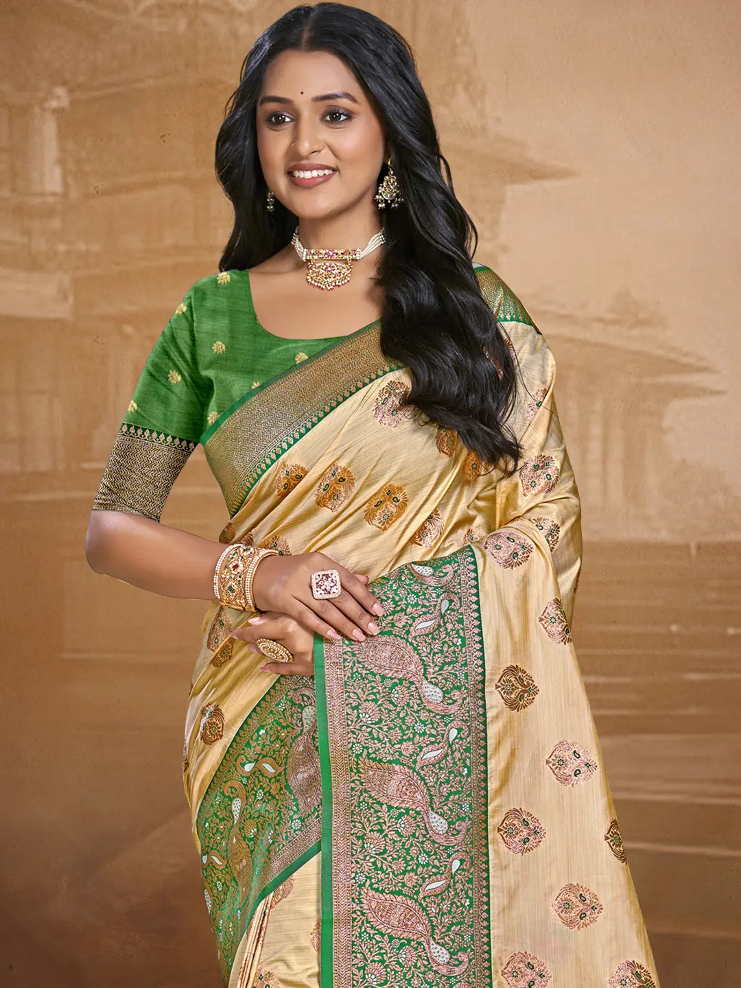 Beige Silk Saree