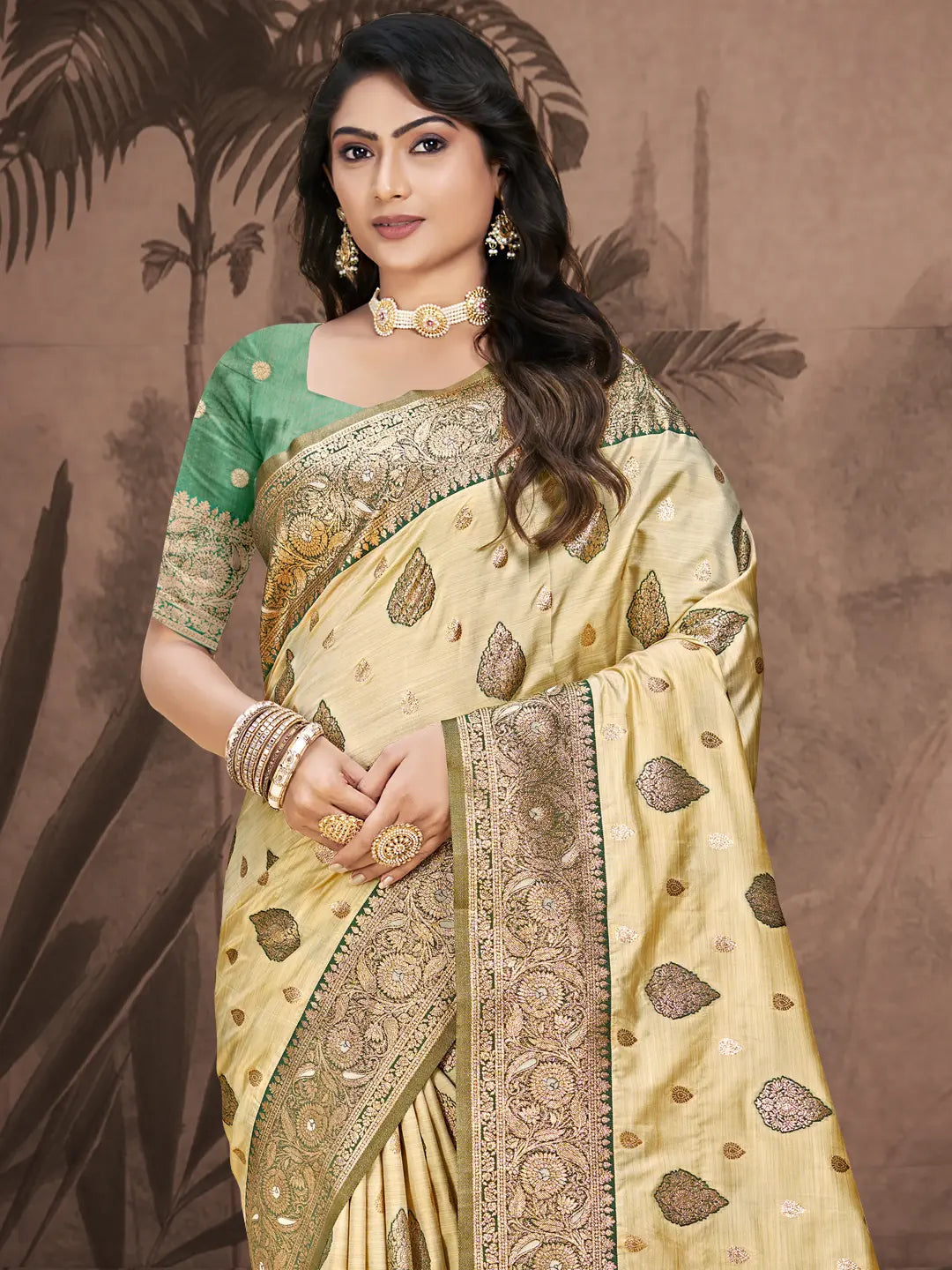 Beige Silk Saree