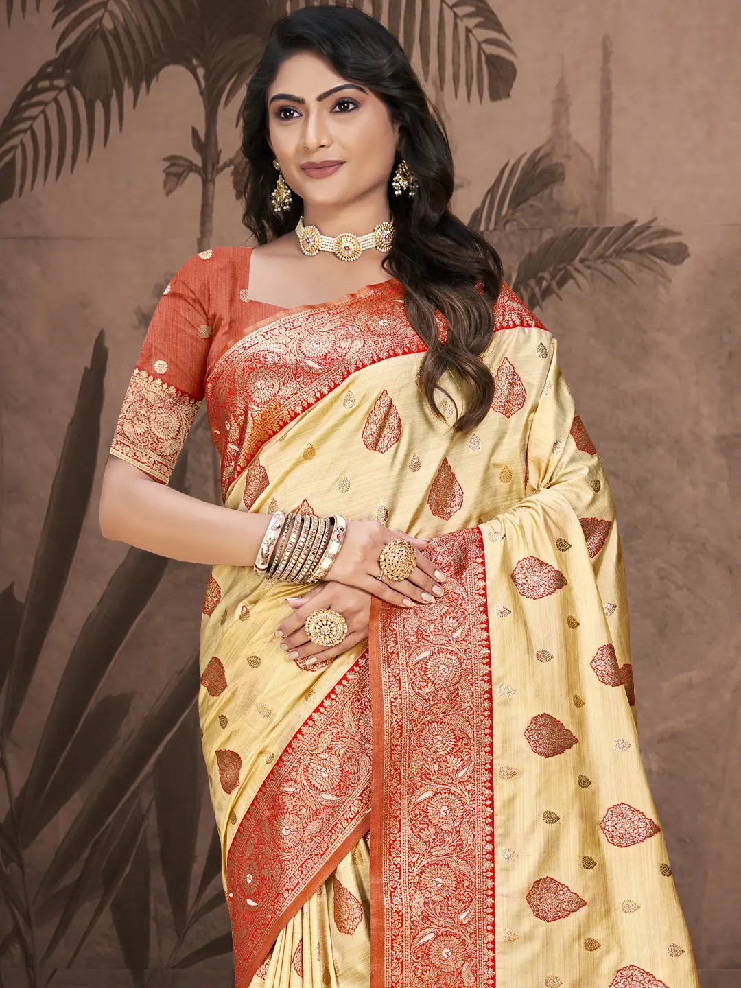 Beige Silk Saree