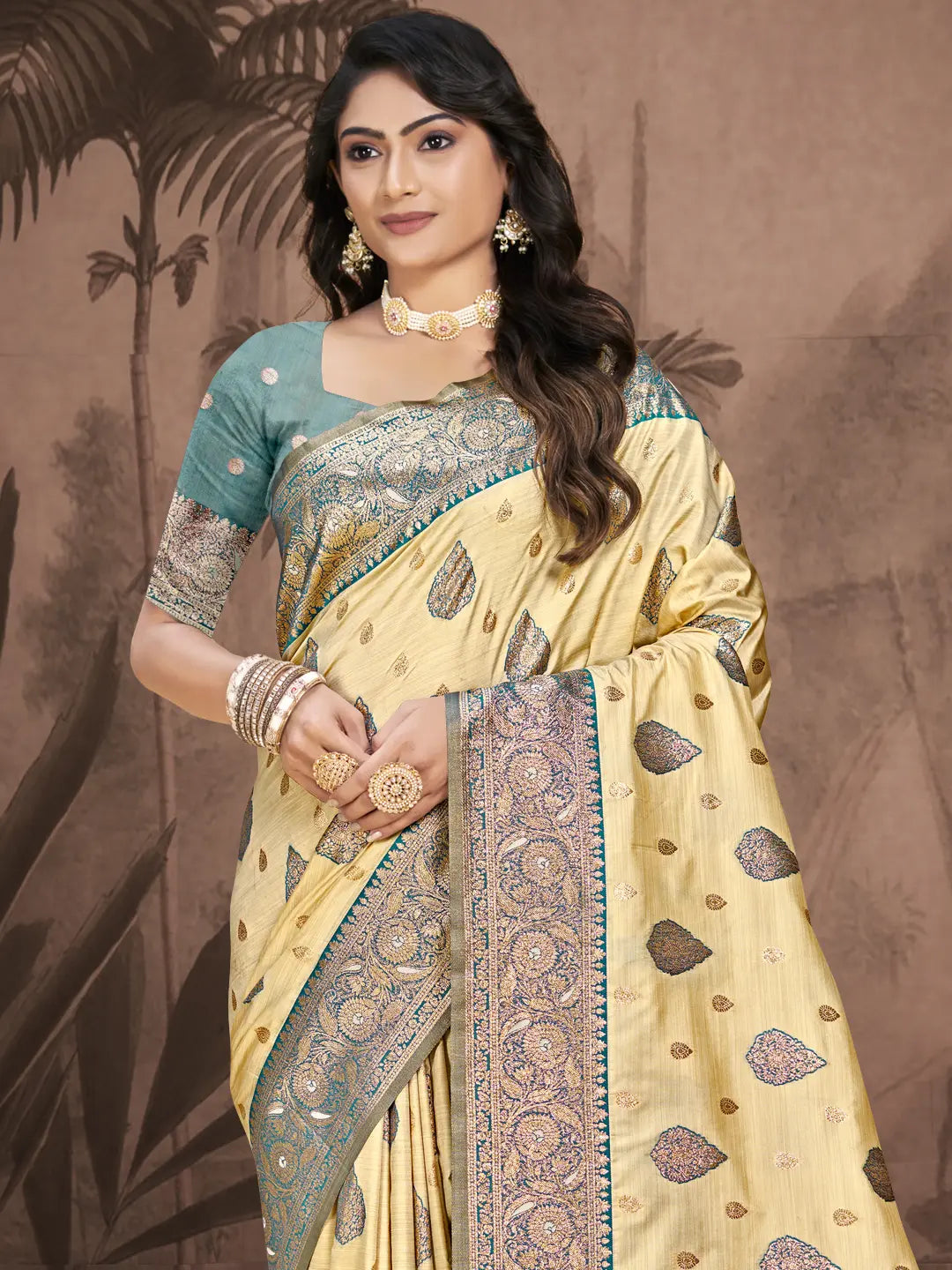 Beige Silk Saree