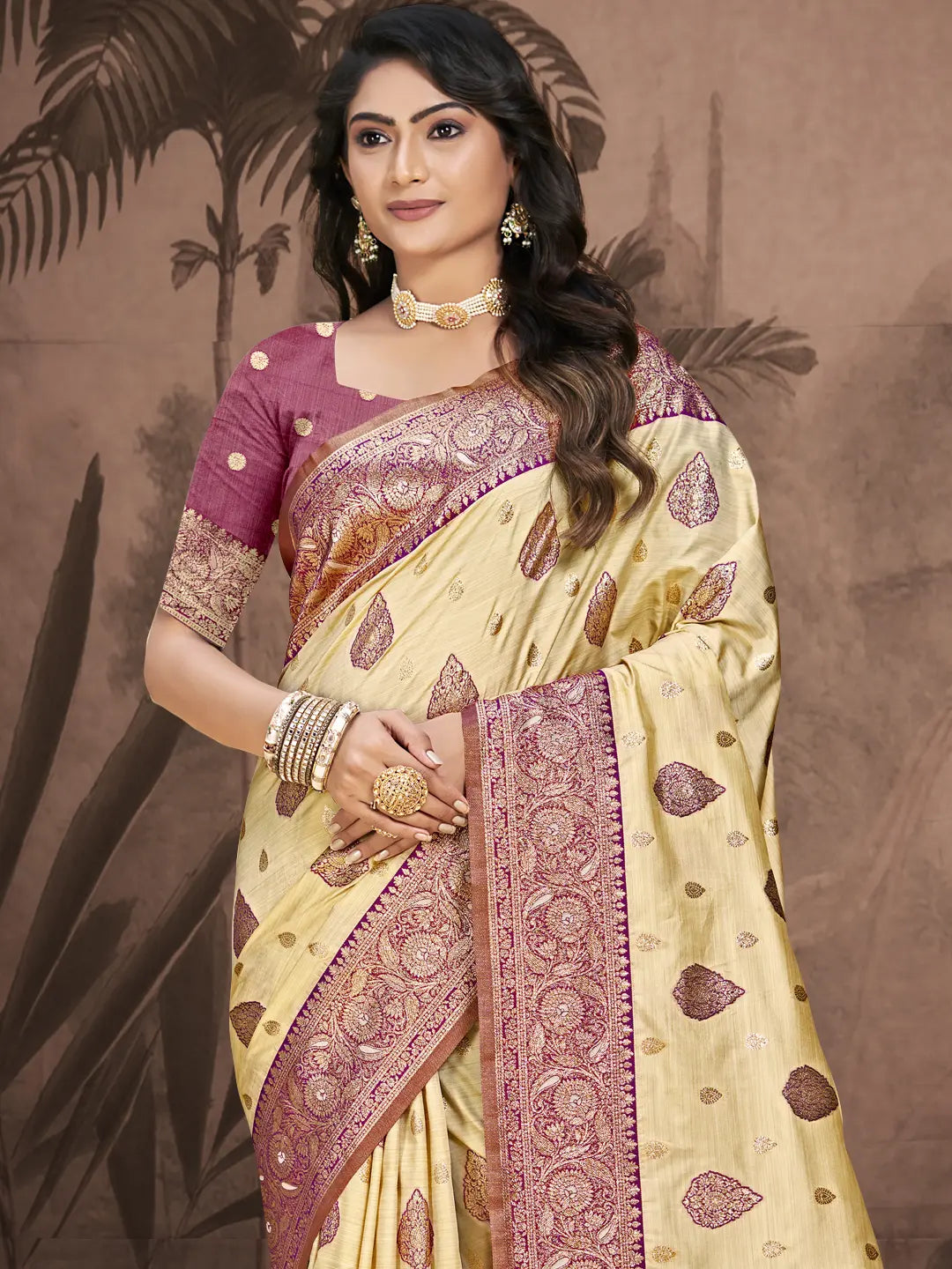 Beige Silk Saree