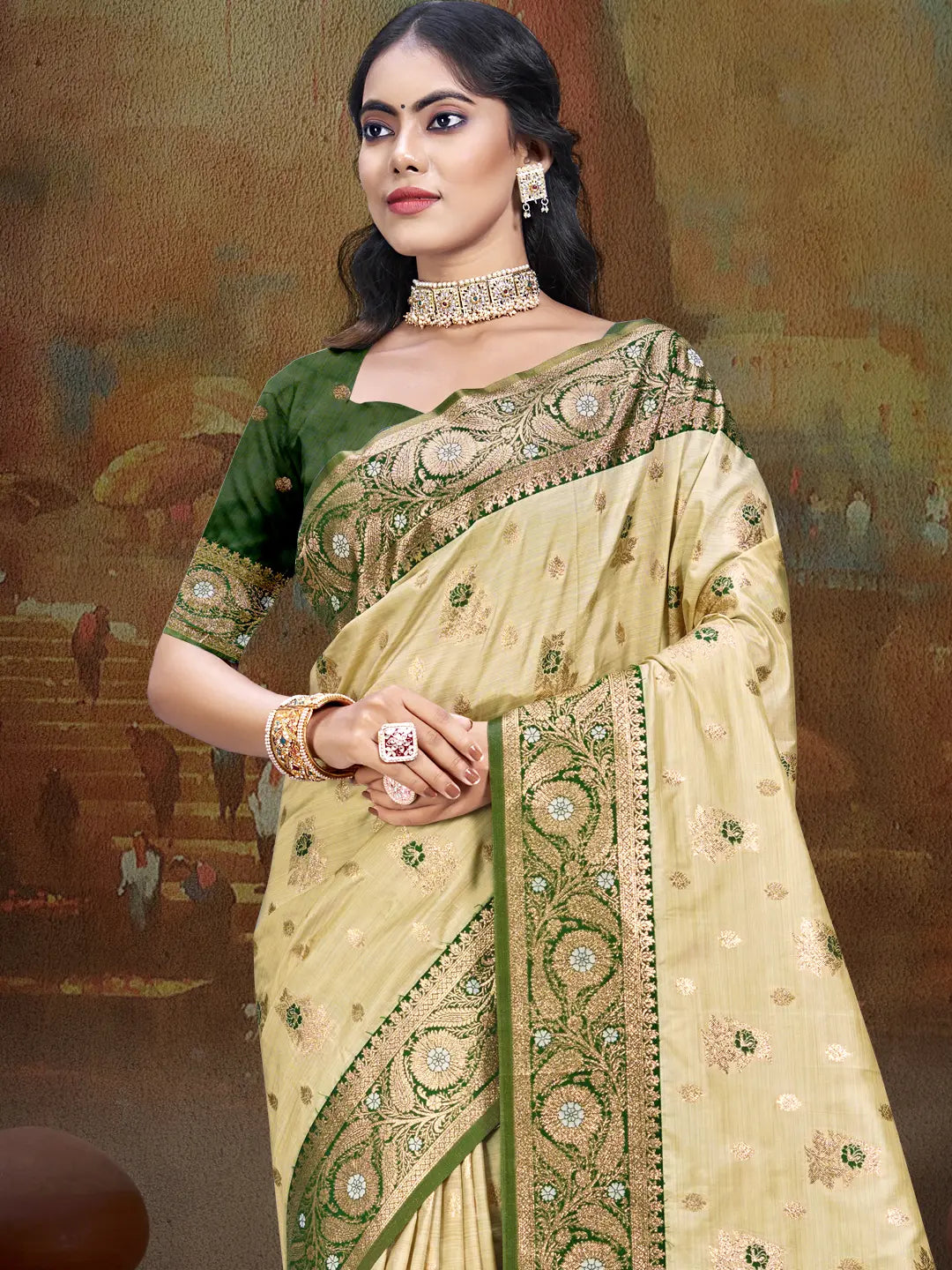 Beige Silk Saree