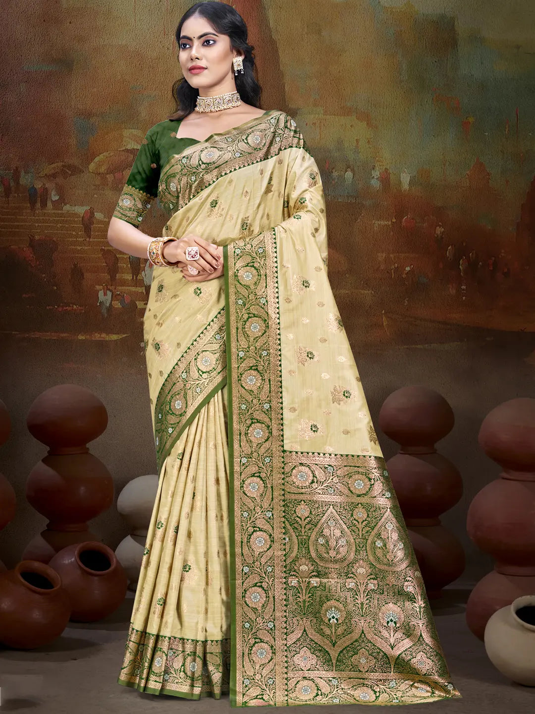 Beige Silk Saree