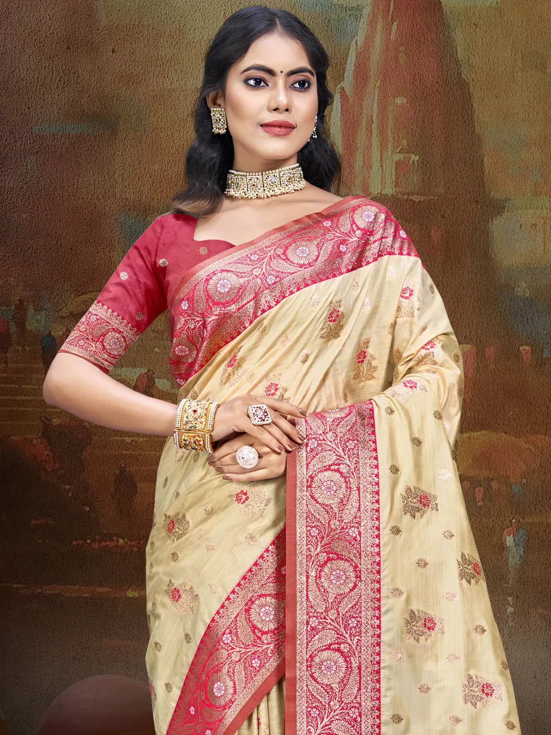 Beige Silk Saree