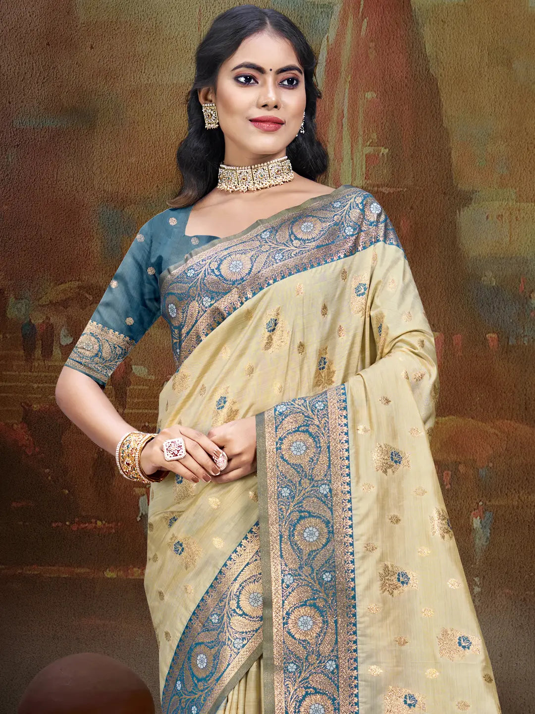 Beige Silk Saree