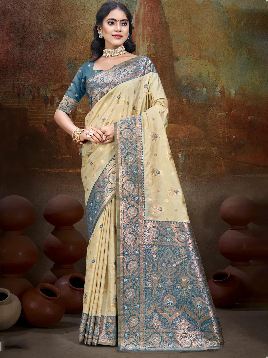 Beige Silk Saree