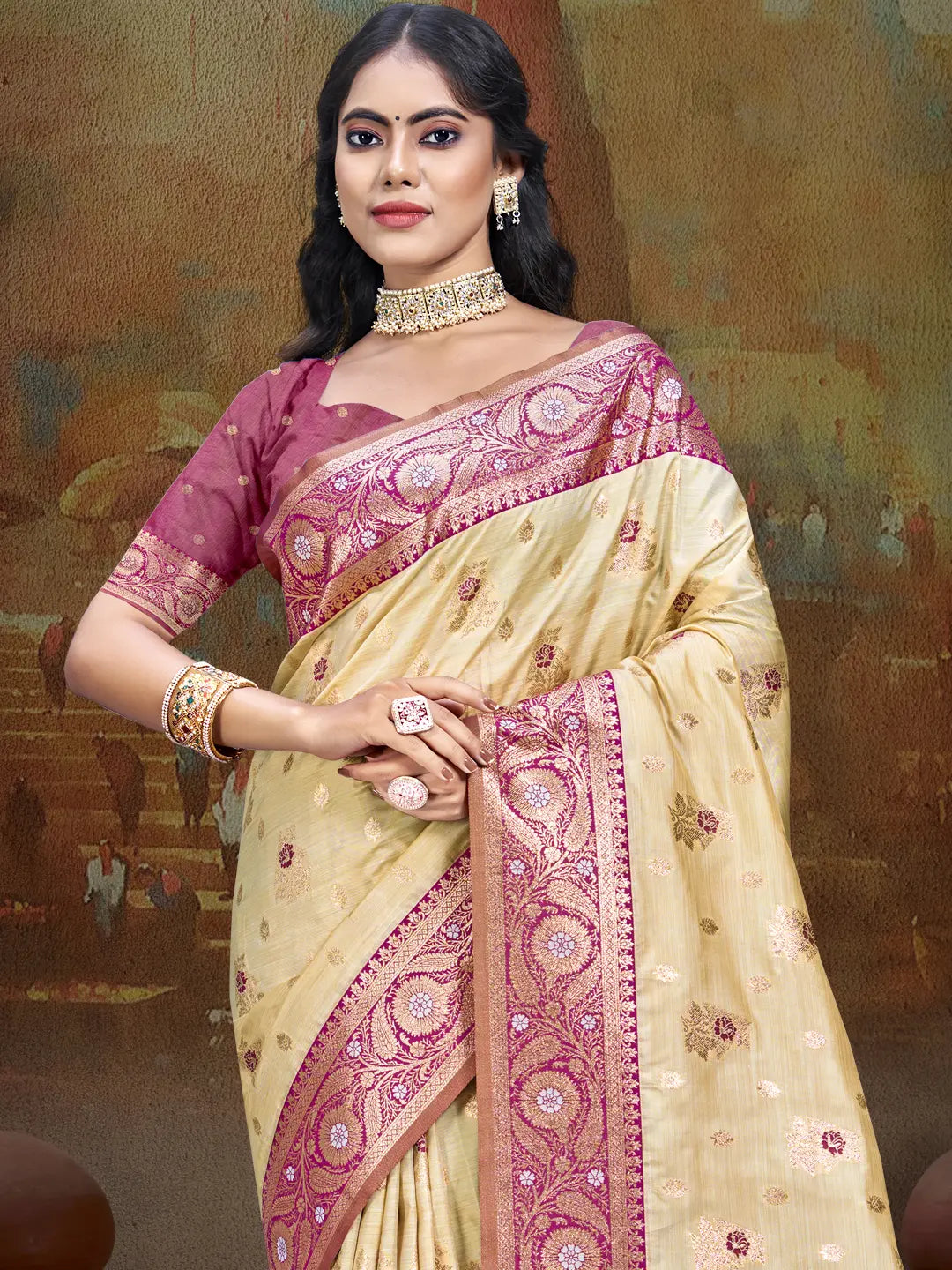 Beige Silk Saree