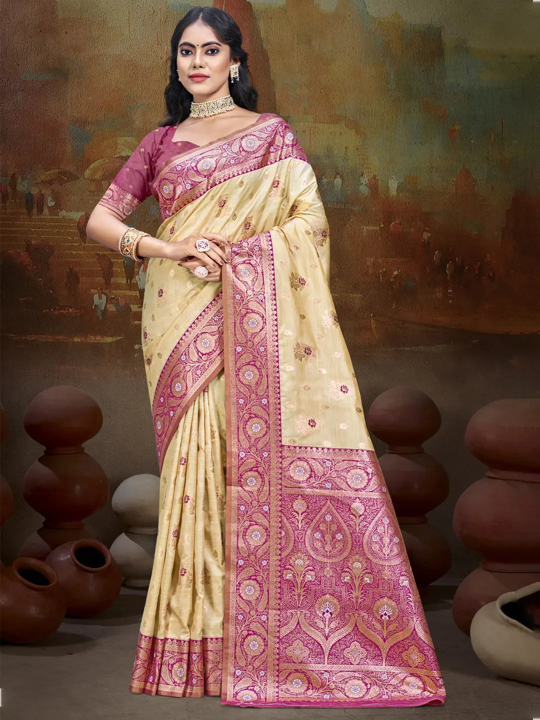 Beige Silk Saree