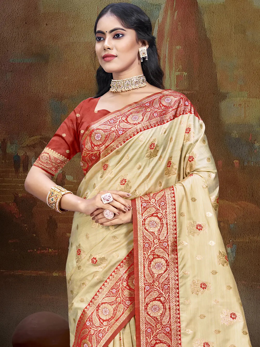 Beige Silk Saree