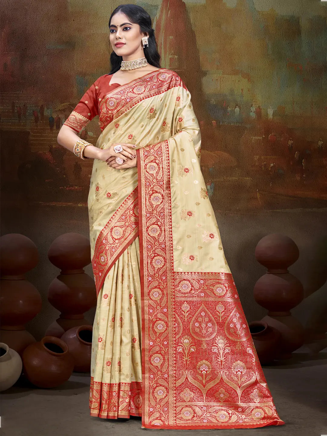 Beige Silk Saree