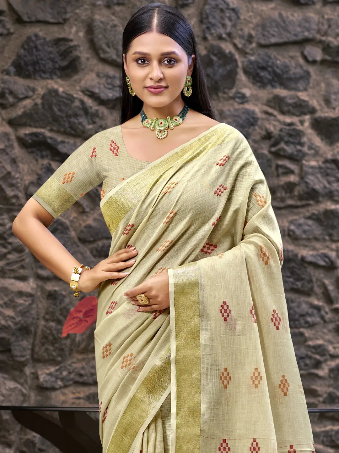 Cream Linen Saree