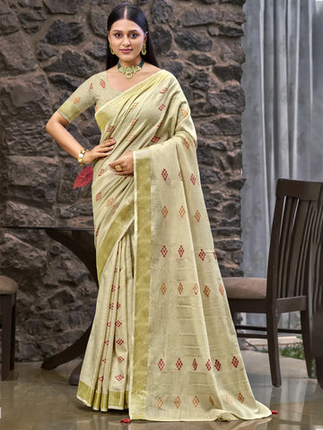 Cream Linen Saree