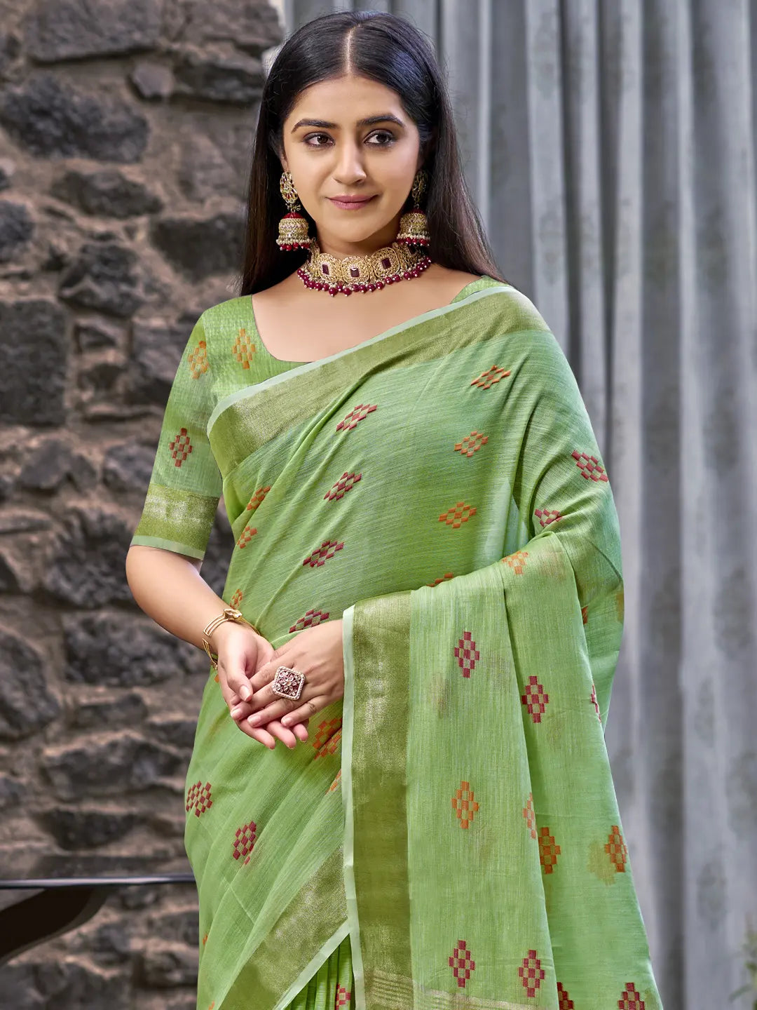 Green Linen Saree