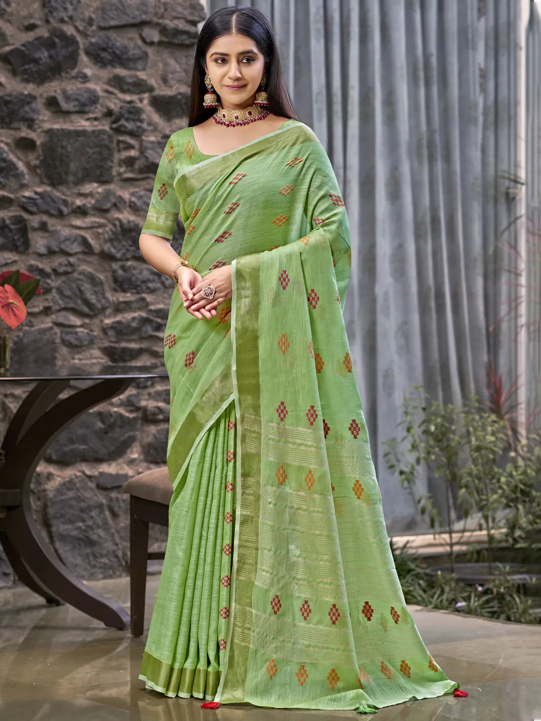 Green Linen Saree