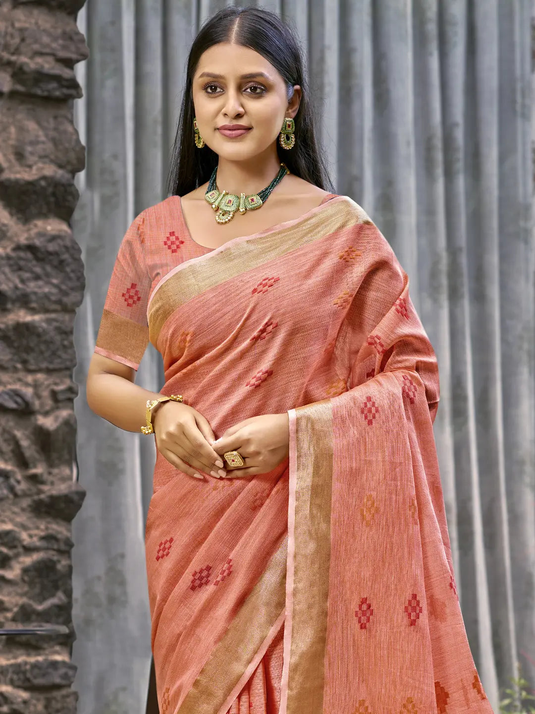 Peach Linen Saree