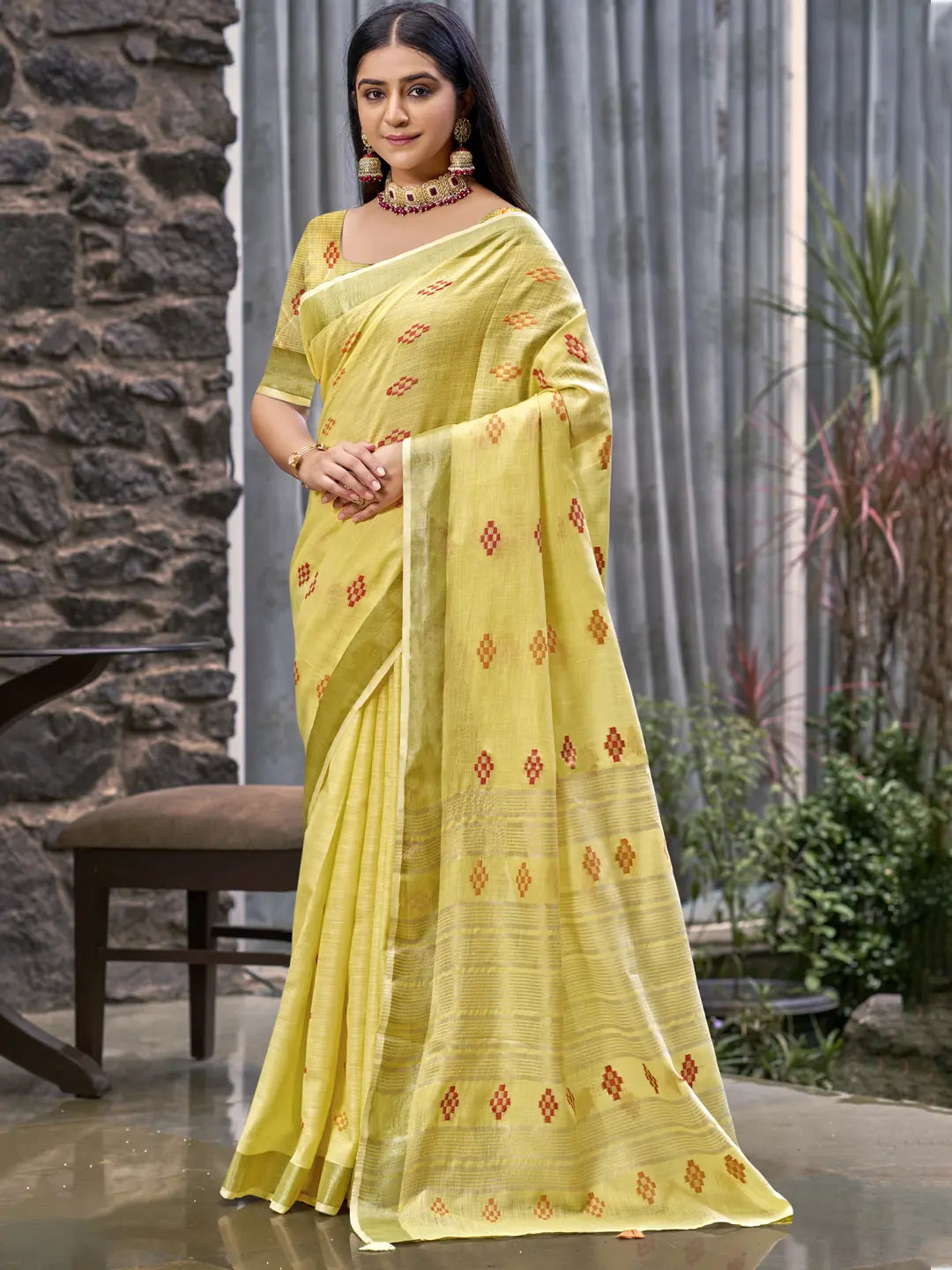 Yellow Linen Saree