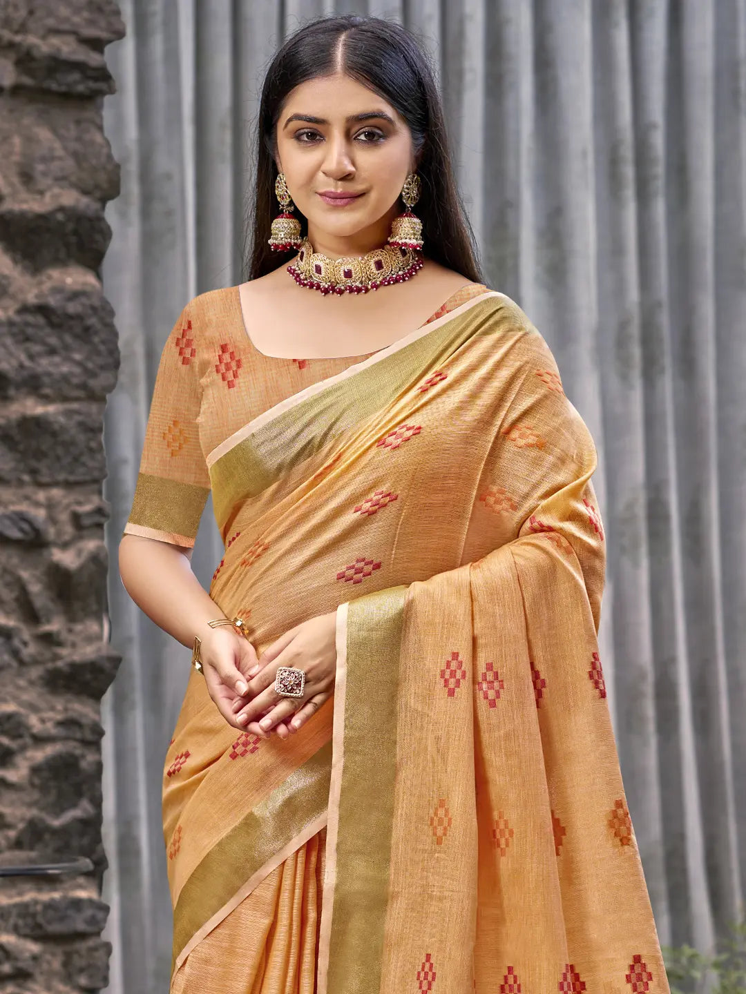 Orange Linen Saree