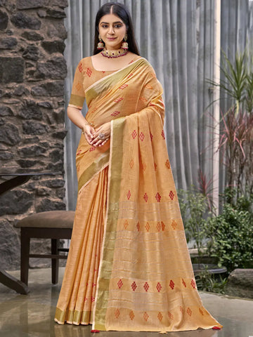 Orange Linen Saree