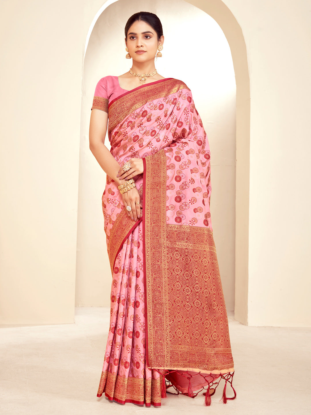 Sangam Pink Paithani Silk Saree