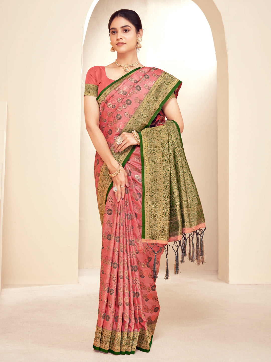 Peach Paithani Silk Saree