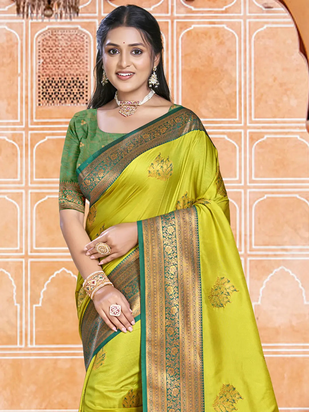 Lime Green Silk Saree