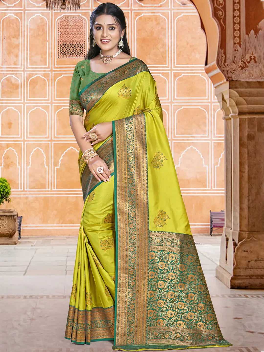 Lime Green Silk Saree