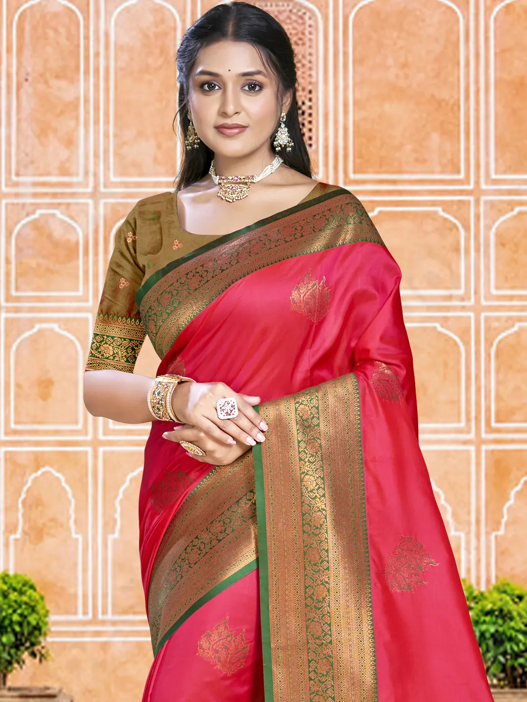 Dark Pink Silk Saree