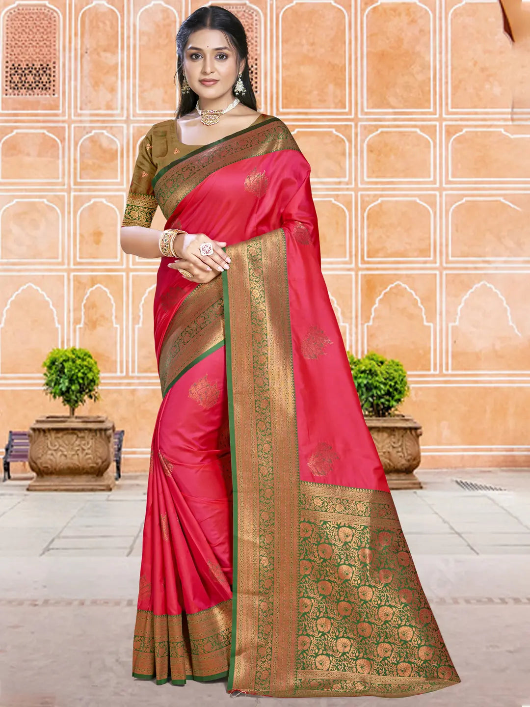 Dark Pink Silk Saree