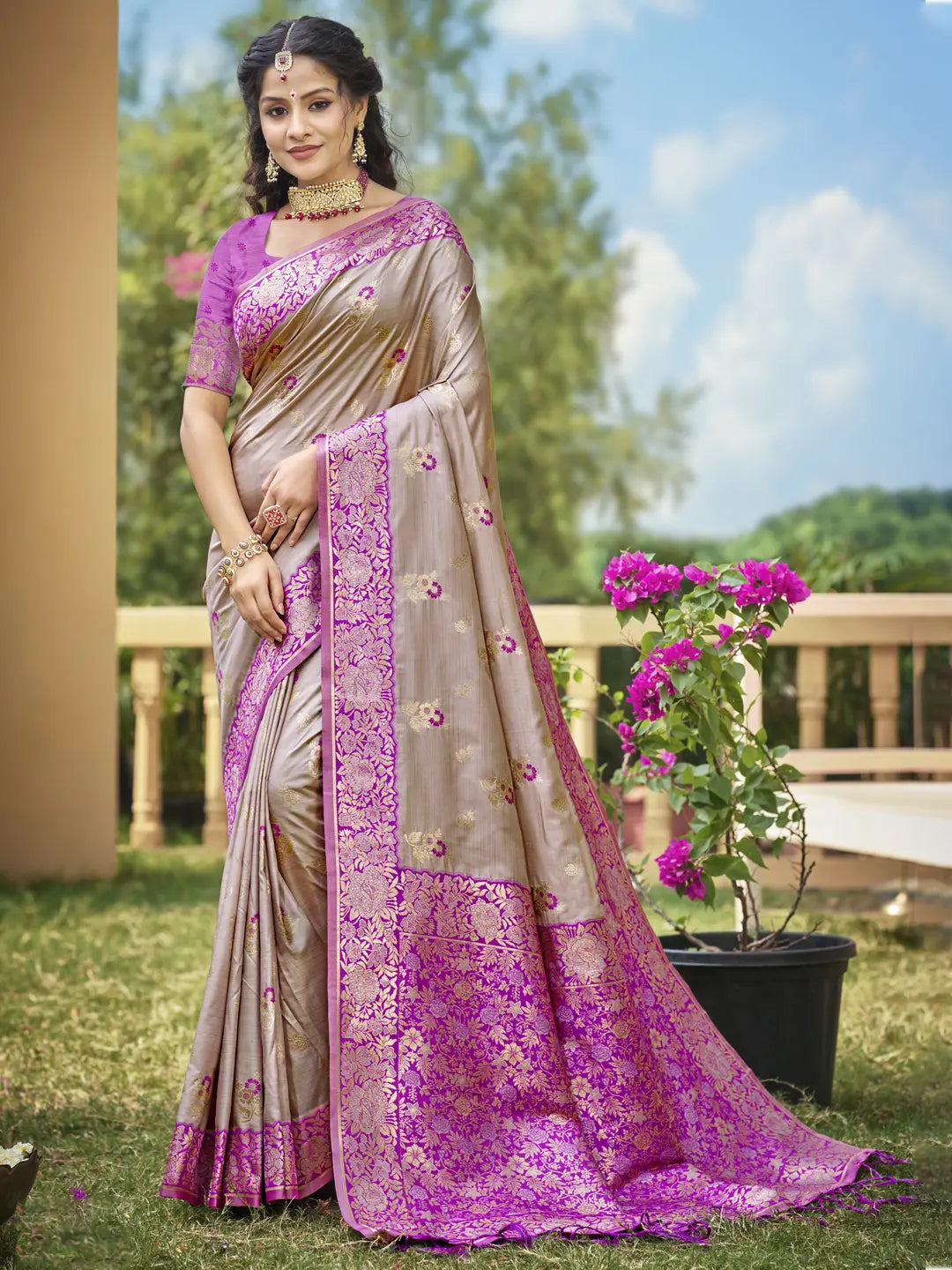 Gray Banarasi Silk Saree