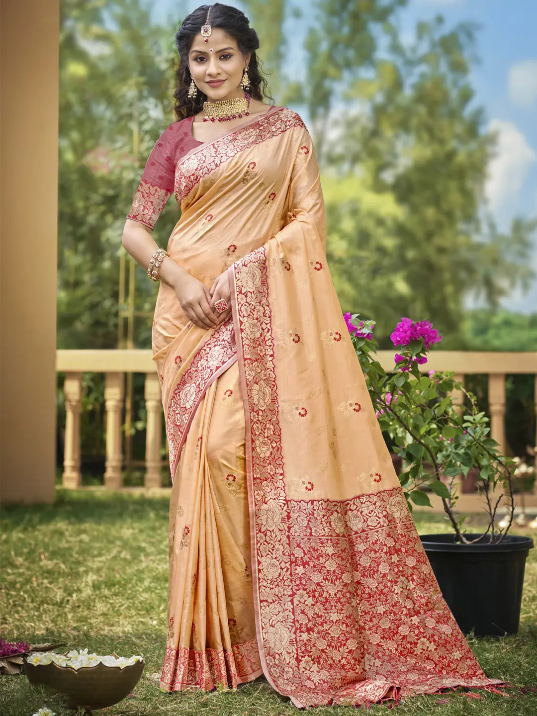 Peach Banarasi Silk Saree