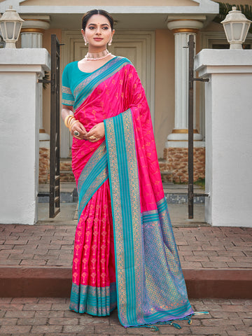 Sangam Magenta Pink Silk Saree