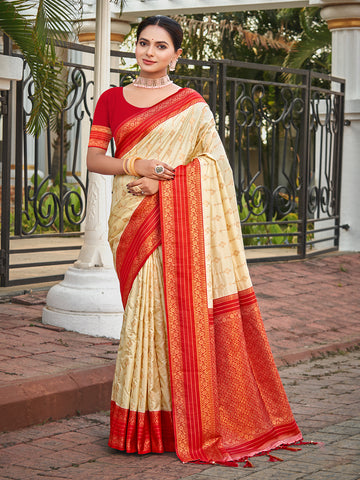 Cream Silk Saree