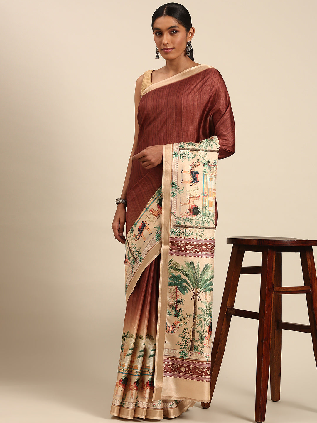 Brown Cotton Saree