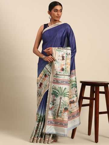 Blue Cotton Saree