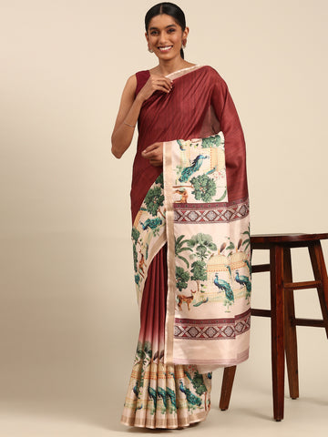 Maroon Cotton Saree