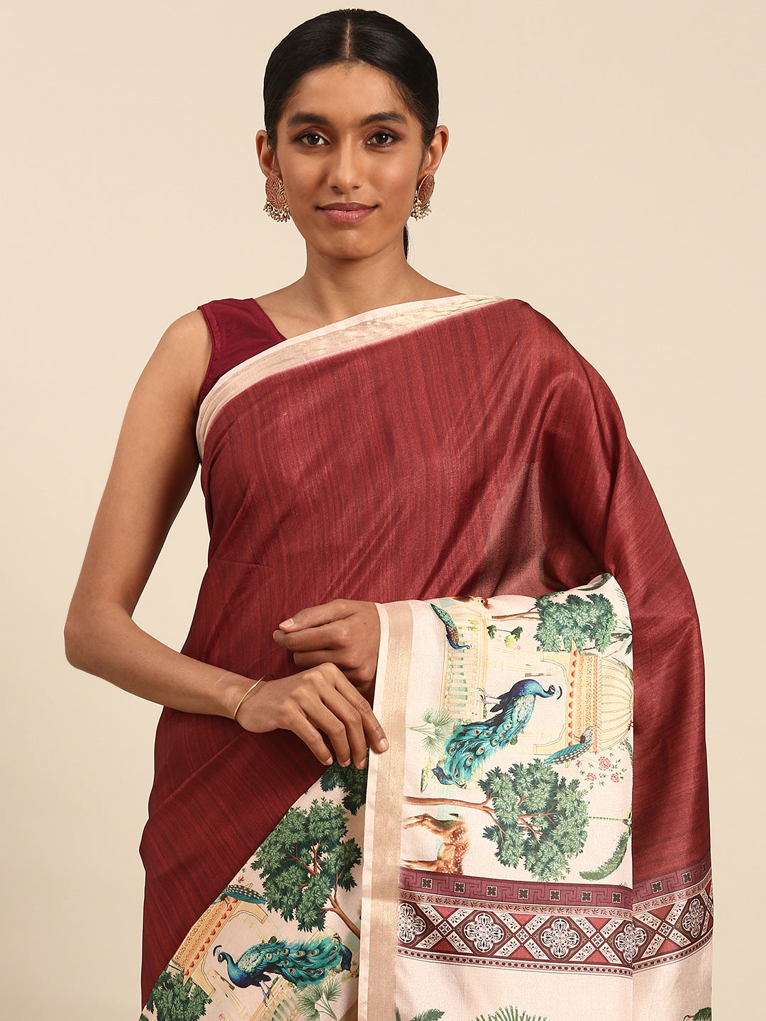 Maroon Cotton Saree