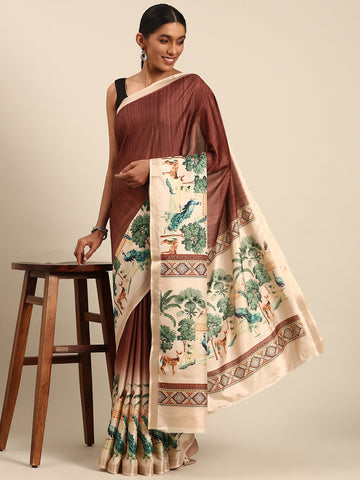 Dark Brown Cotton Saree