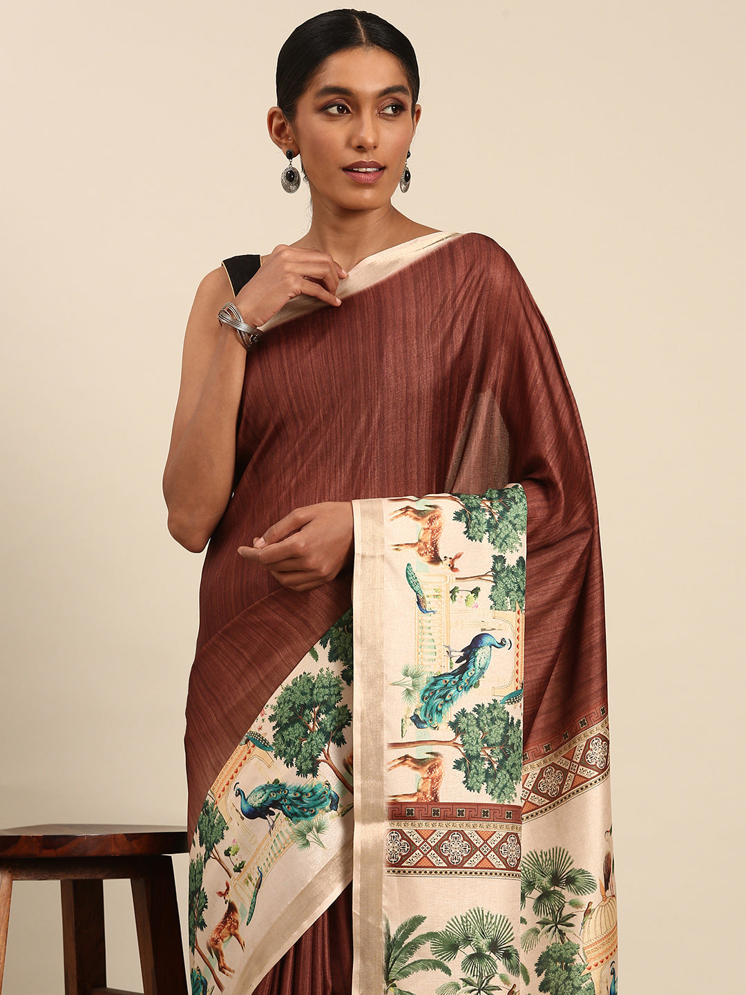 Dark Brown Cotton Saree