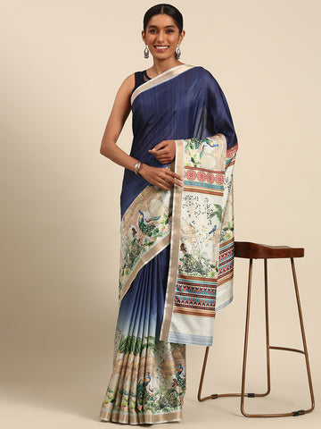 Navy Blue Cotton Saree