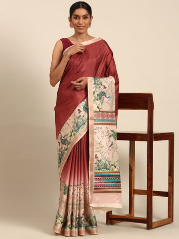 Maroon Cotton Saree